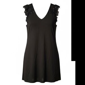 LOFT Black Lace-Yoke V-Neck Dress